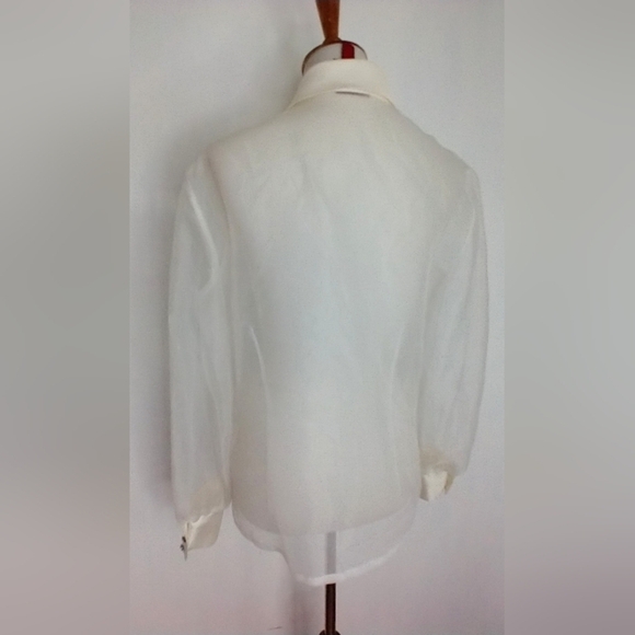 SHEER WHITE BLOUSE WITH RHINESTONE CUFFS - Picture 5 of 11